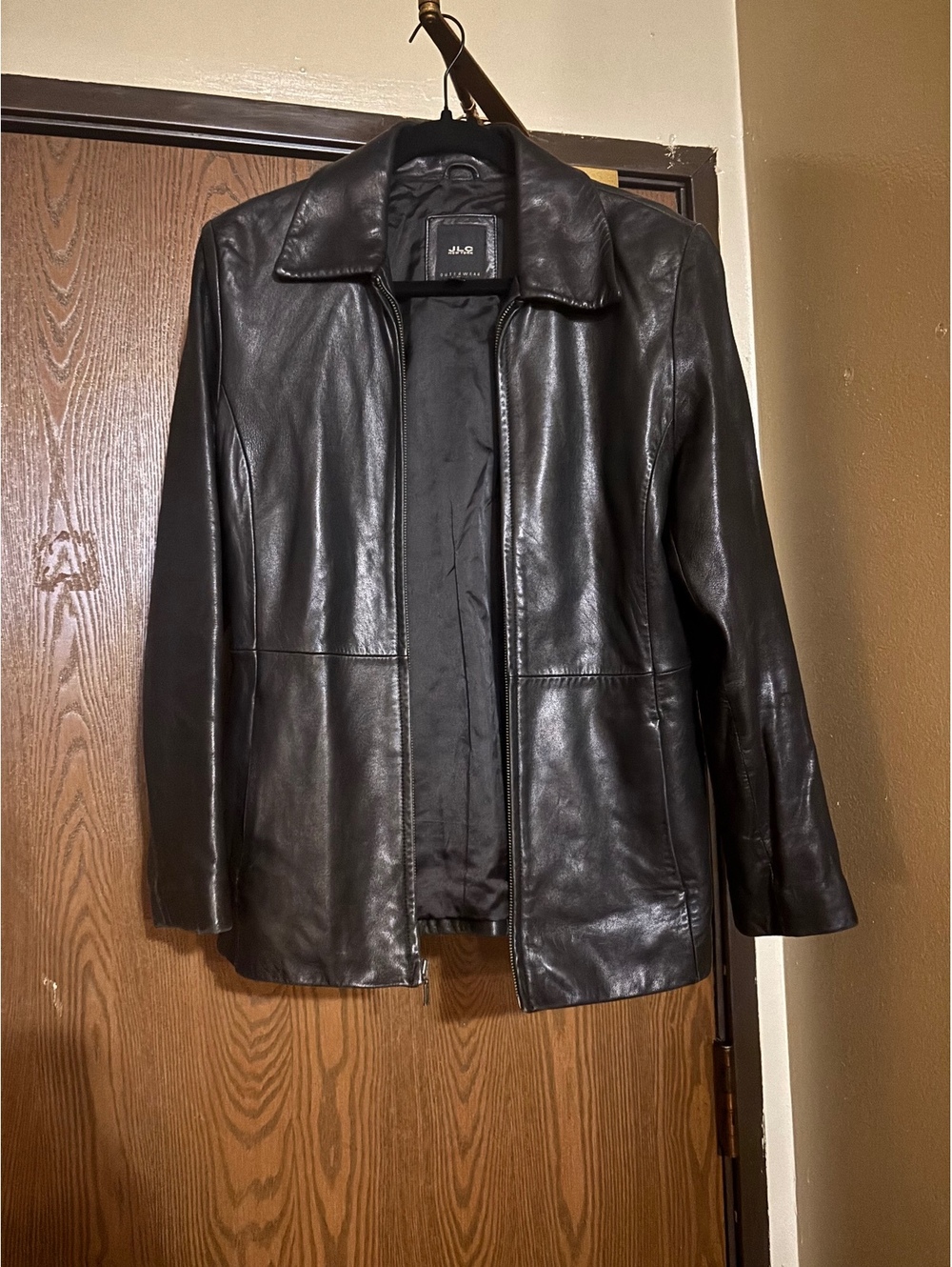 Vintage Black Leather Coat- Size Small